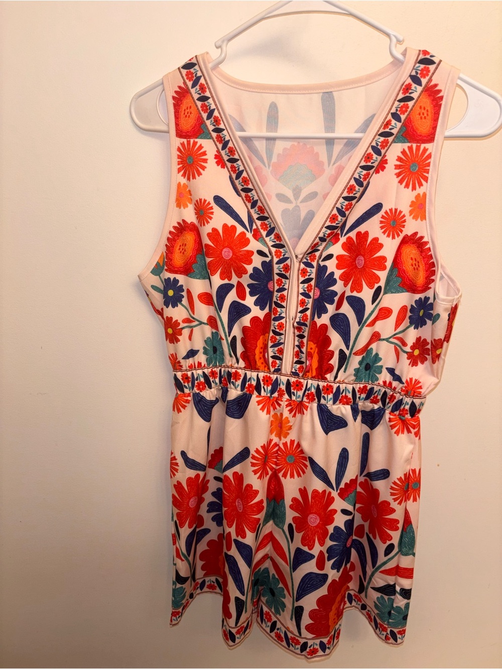Kids Floral Embroidered One-Piece Romper in Cream and Red - Brand